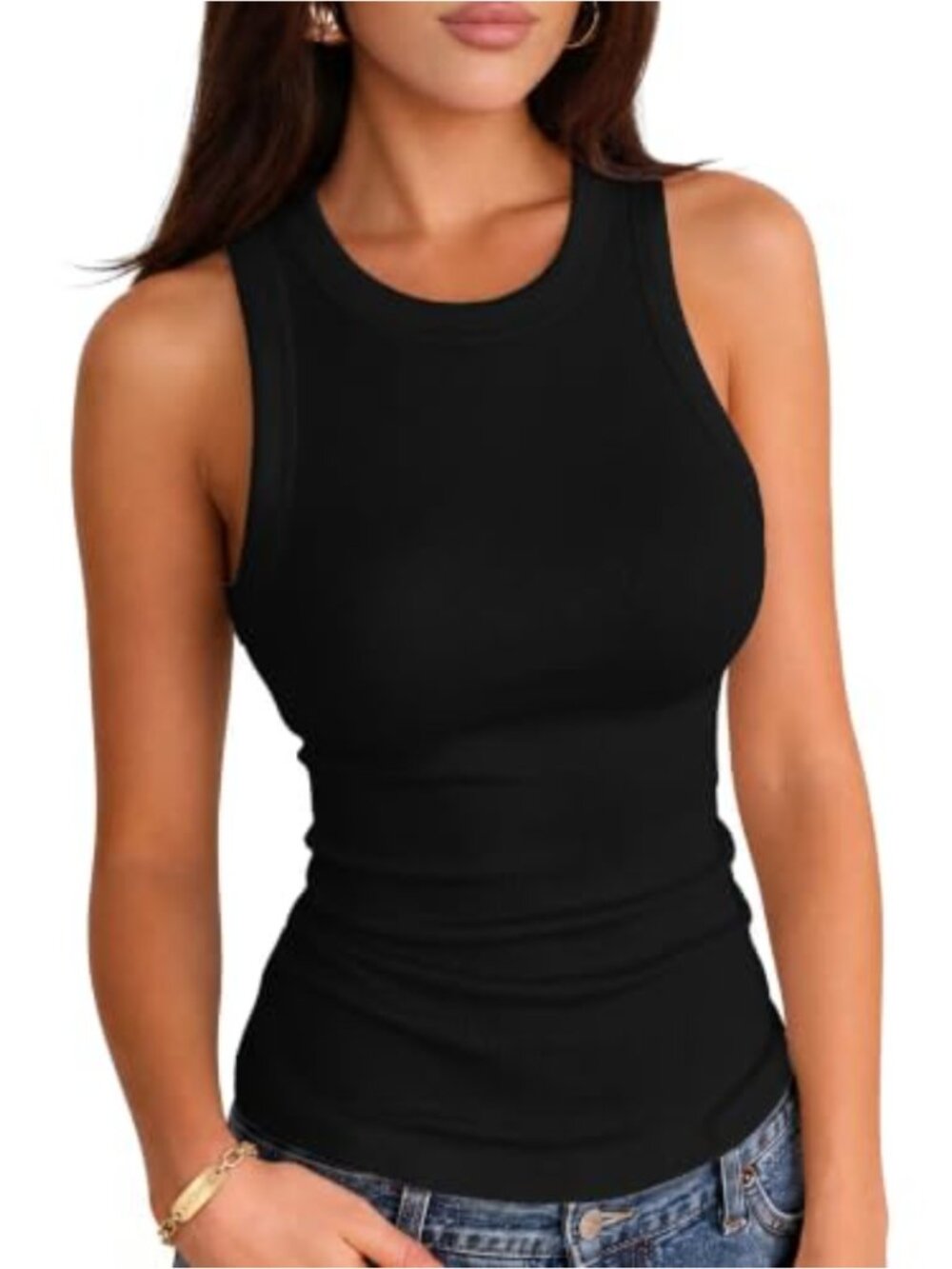 Women Summer Ribbed Knit Racerback Fitted Tank Top
